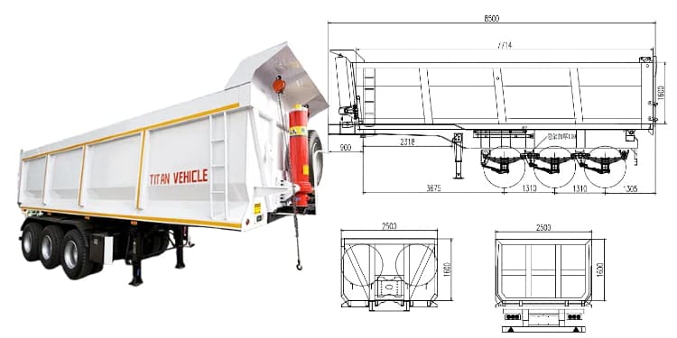 3 Axle 50 Ton Hydraulic Tipper Trailer for Sale in Namibia